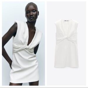 New! Zara white twisted bodice shift mini dress, L